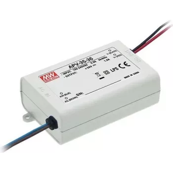 MEAN WELL APV-35-24 36W 24V Constant Voltage LED Driver, 90-264V AC Input, Passive Cooling, White