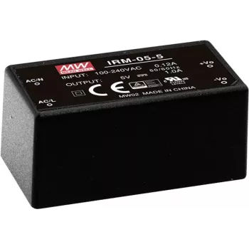 MEAN WELL IRM-05-5 5W AC-DC Power Supply Module, 5V 1A, PCB Mount, Black