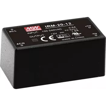 MEAN WELL IRM-20-24 20W 24V 0.9A Encapsulated PCB Mount Power Supply, 85-264V AC Input, Black