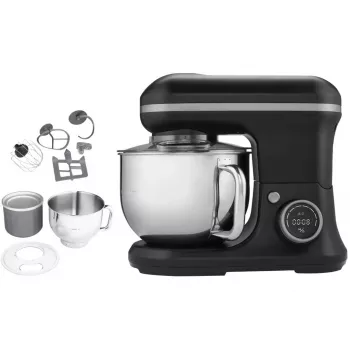 MEDION LIFE MD18420g Digital Kitchen Machine 500W Motor, 1000W Heating, 2.2L Bowl, 10 Speeds + Turbo, LCD Display, Stainless Steel, Black