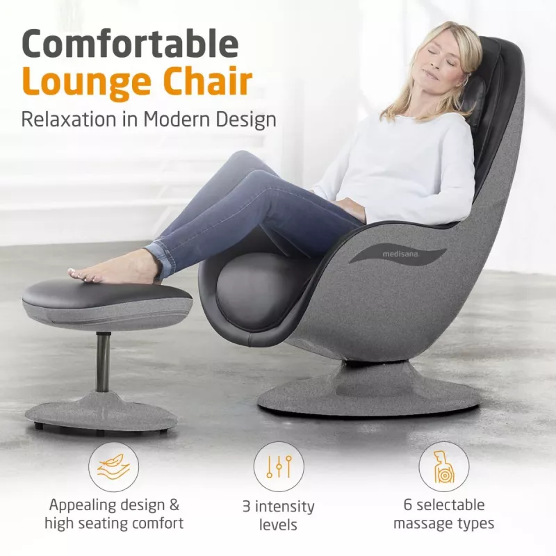 MEDISANA RS 670 Lounge Chair Shiatsu Massage Chair with Heat and Vibration, Black/Anthracite