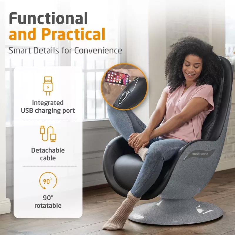 MEDISANA RS 670 Lounge Chair Shiatsu Massage Chair with Heat and Vibration, Black/Anthracite