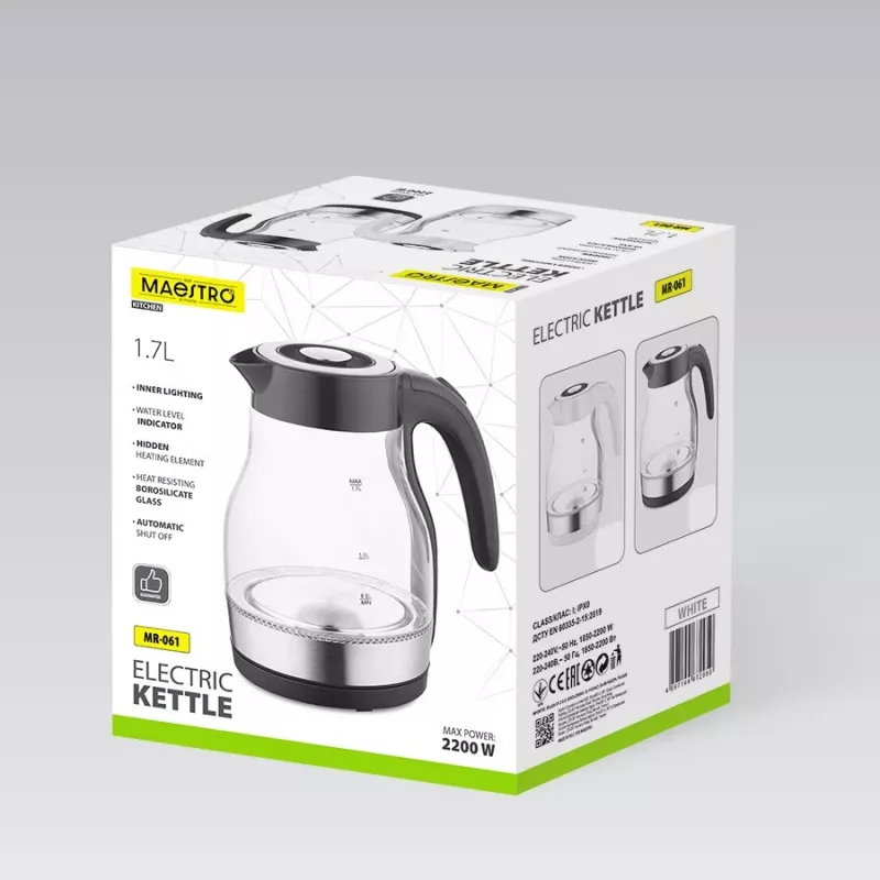 MEO Glass Electric Kettle 2200W 1.7L Black MR-061-BLACK MAESTRO