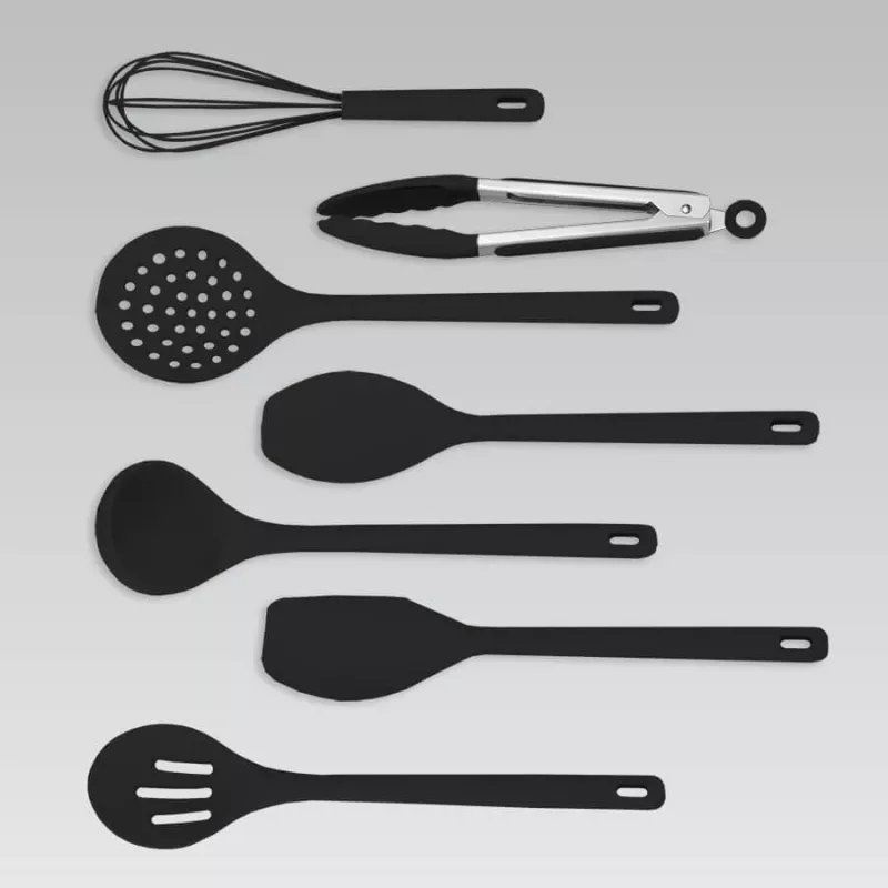 MEO MR-1542-BLACK MAESTRO 8-Piece Kitchen Utensil Set with Rotating Stainless Steel Stand, Black Nylon Heads