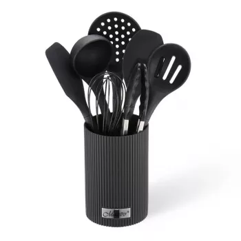 MEO MR-1542-BLACK MAESTRO 8-Piece Kitchen Utensil Set with Rotating Stainless Steel Stand, Black Nylon Heads
