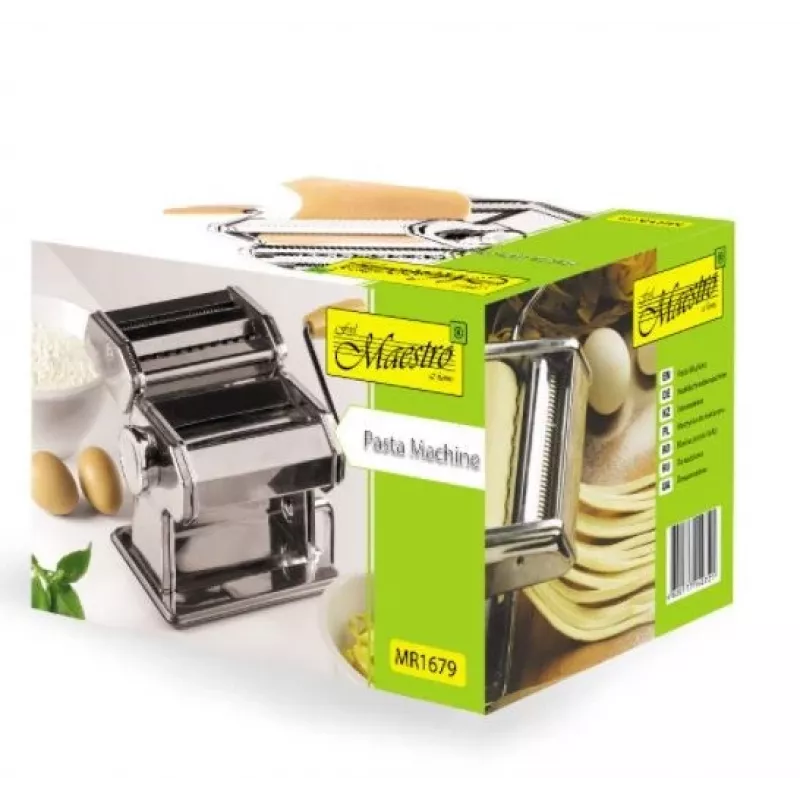 MEO MR-1679 MAESTRO Manual Pasta Maker - Chrome-Plated Steel, 9 Thickness Settings, 3 Pasta Types, Table Clamp