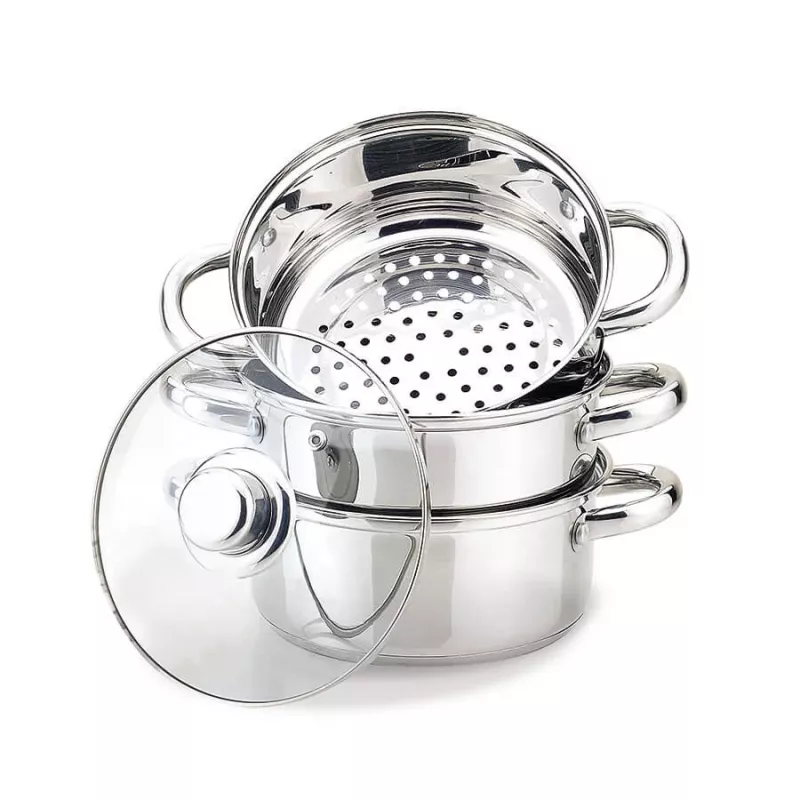 MEO MR-2900-24 MAESTRO Cooking Pot 24 cm 5.0 L Stainless Steel with Glass Lid, Induction Compatible