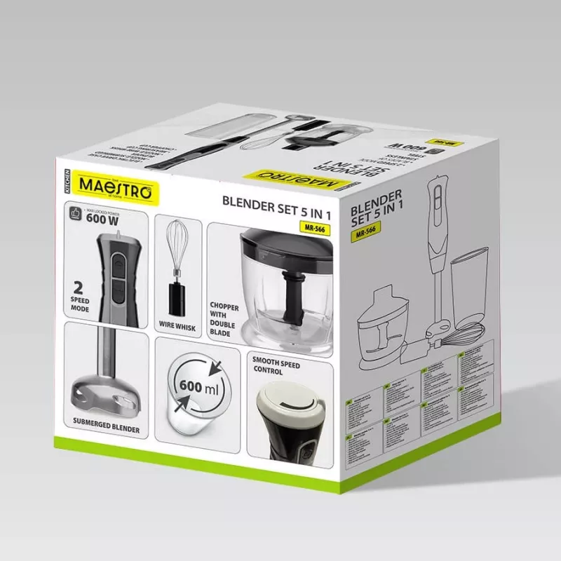 MEO MR-566 MAESTRO 500W Hand Blender Set with Chopper, Whisk & Measuring Cup