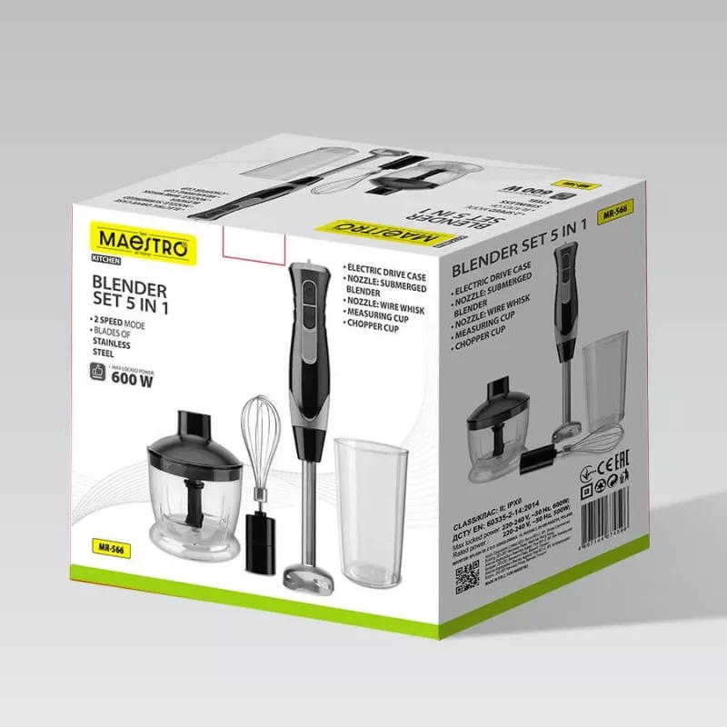 MEO MR-566 MAESTRO 500W Hand Blender Set with Chopper, Whisk & Measuring Cup