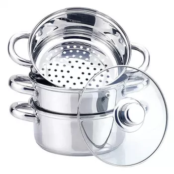 MEO Stainless Steel Steamer Pot 2L, 18 cm Diameter, Tempered Glass Lid, Induction Ready MR-2900-18