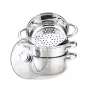 MEO Stainless Steel Steamer Pot Set 4L, 22 cm, 3-Tier, Induction Compatible, Silver MR-2900-22