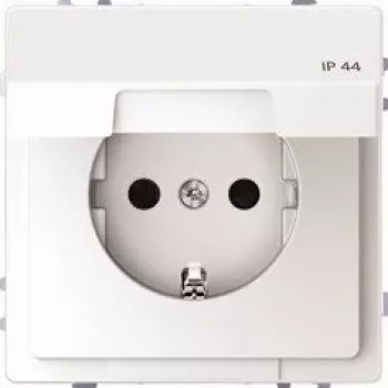 Merten SCHUKO Socket Outlet with Hinged Lid, IP44, Increased Touch Protection, Plug-in Terminals, Polar White MEG2314-6035