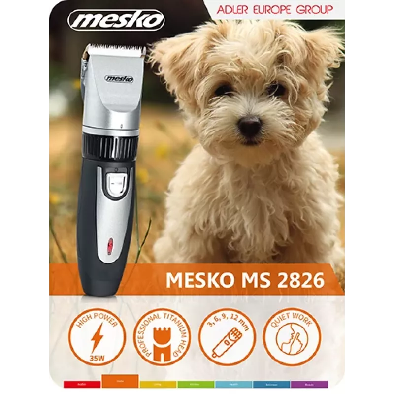 Mesko MS 2826 Corded Hair Clipper with 4 Comb Attachments, Stainless Steel Blades, Rotary Motor, Black/Silver