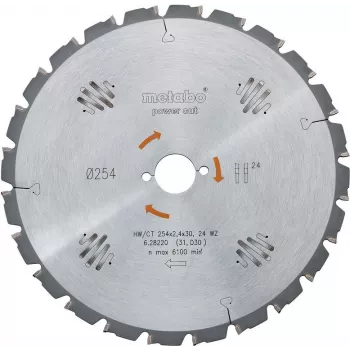 Metabo 628220000 Circular Saw Blade 254mm x 30mm x 60T for Wood with Nails, Construction Wood, Solid Wood - For KGS 254 M, KGS 254 Plus, KGS 254 I Plus, KS 254 Plus