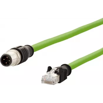 METZ CONNECT 142M1D15100 M12 to RJ45 Industrial Ethernet Cable, D-Coded, 4-Pole, AWG 22, 10m, Green