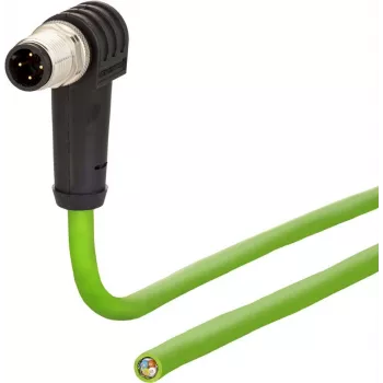 METZ CONNECT M12 Angled to Open End Network Cable, 10m, SF/FTP, CAT 5e, Halogen-Free, Green