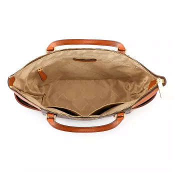 Michael Kors Carmen Women's Shoulder Bag Brown Saffiano Leather Gold-Tone Hardware 25x28x11 cm