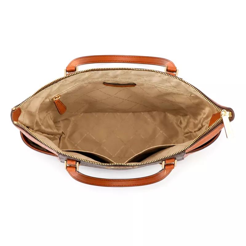 Michael Kors Carmen Women's Shoulder Bag Brown Saffiano Leather Gold-Tone Hardware 25x28x11 cm