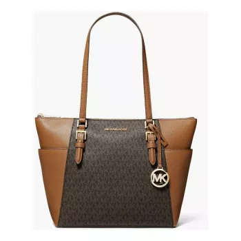 Michael Kors Carmen Women's Shoulder Bag Brown Saffiano Leather Gold-Tone Hardware 25x28x11 cm