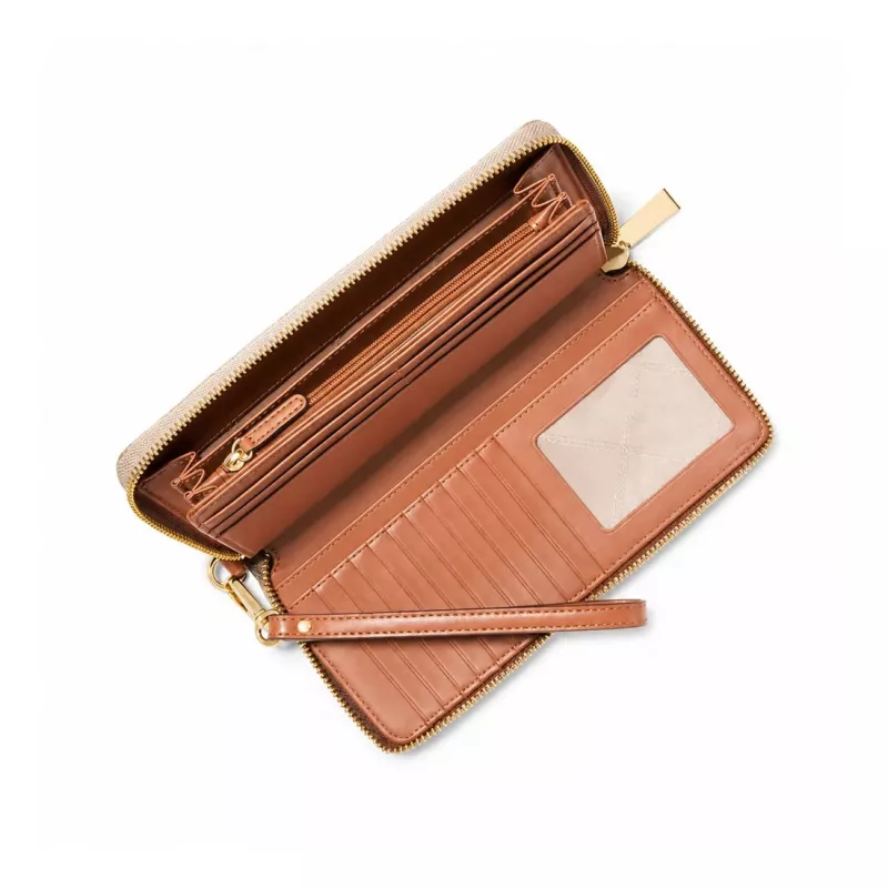 Michael Kors Women's Jet Set Travel Continental Wallet in Vanilla Signature Coated Canvas with Gold-Tone Hardware