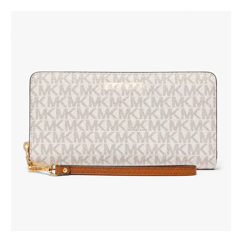 Michael Kors Women's Jet Set Travel Continental Wallet in Vanilla Signature Coated Canvas with Gold-Tone Hardware