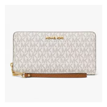 Michael Kors Women's Jet Set Travel Continental Wallet in Vanilla Signature Coated Canvas with Gold-Tone Hardware