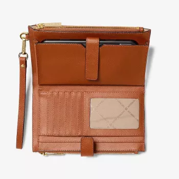 Michael Kors Jet Set Travel Continental Wristlet Wallet 35F8GTVW0LLUG - Saffiano Leather, Luggage, Gold-Tone Hardware