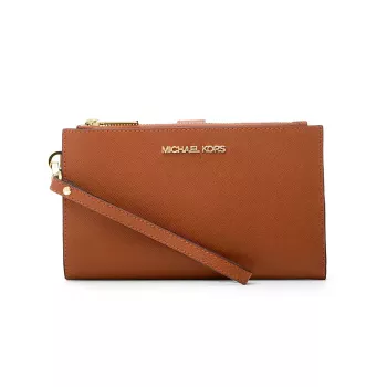 Michael Kors Jet Set Travel Continental Wristlet Wallet 35F8GTVW0LLUG - Saffiano Leather, Luggage, Gold-Tone Hardware