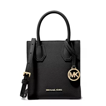 Michael Kors Jet Set Travel Crossbody Bag, Black, Signature Coated Canvas with Leather Trim, Gold-Tone Hardware, 15cm x 17cm x 6cm