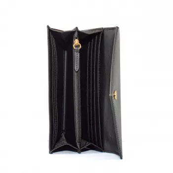 Michael Kors Jet Set Travel Phone Case Wallet, Black Saffiano Leather, Gold-Tone Hardware, Zip-Around Closure, Detachable Wristlet Strap, 6 Card Slots, Bill Compartment, Phone Compartment