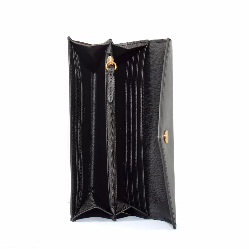 Michael Kors Jet Set Travel Phone Case Wallet, Black Saffiano Leather, Gold-Tone Hardware, Zip-Around Closure, Detachable Wristlet Strap, 6 Card Slots, Bill Compartment, Phone Compartment