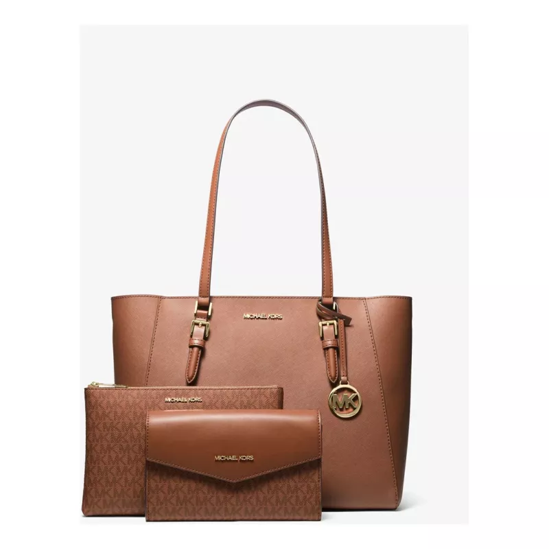 MICHAEL KORS Jet Set Travel Saffiano Leather Tote Bag Set - Luggage - Women's 35R3GCFT3TLUG (33x28x12cm)