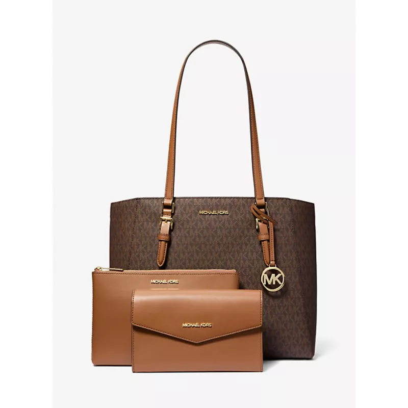 Michael Kors Jet Set Travel Saffiano Leather Tote Bag - Women's Brown Tote with Gold-Tone Hardware (42x28x10 cm)