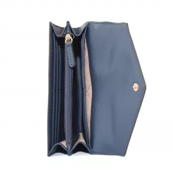 Michael Kors Jet Set Travel Saffiano Leather Wristlet Wallet Navy Gold-Tone