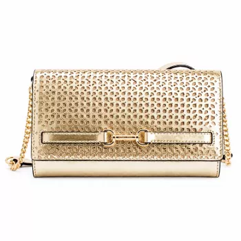 Michael Kors Women's Jet Set Charm Crossbody Bag Signature Logo Canvas Gold-Tone Hardware 22x15x4 cm