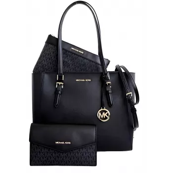 MICHAEL KORS Women's Jet Set Travel Large Saffiano Leather Tote Bag 35R3GCFT3TBLA Black