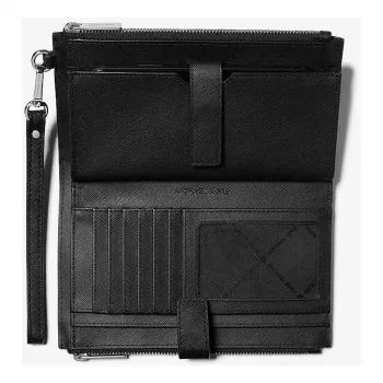 Michael Kors Women's Jet Set Travel Saffiano Leather Flat Briefcase Wristlet Wallet Black