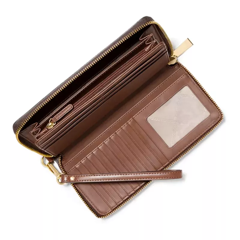 Michael Kors Women's Jet Set Travel Wristlet Brown Signature Canvas Zip-Around Gold-Tone Hardware 35S6GTVE9BBRO