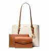 Michael Kors Women's Saffiano Leather Bag Set – Tote and Pouch (Vanilla) – Model 35F3GCFT9TVAN