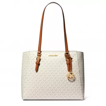 Michael Kors Women's Saffiano Leather Bag Set – Tote and Pouch (Vanilla) – Model 35F3GCFT9TVAN