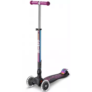 Micro Maxi Deluxe Foldable LED Neochrome 3-Wheel Kids Scooter, Purple
