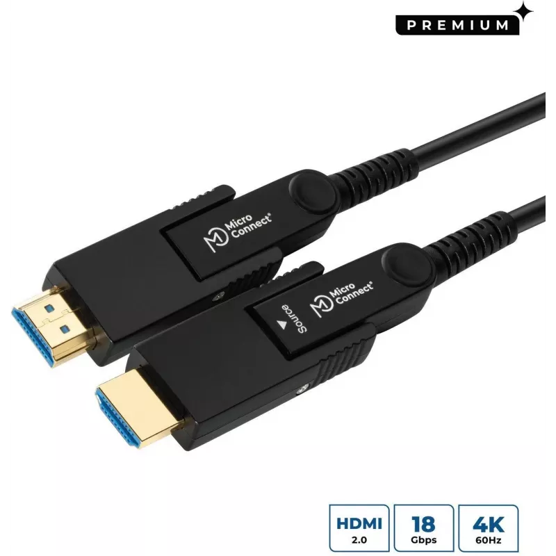 MicroConnect Premium Optic Fiber HDMI Type A Active Optical Cable, 4K, 10m, Black