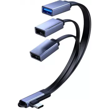 MicroConnect USB-C Angled Splitter Cable, 3x USB-A 3.0, 0.15m, Black