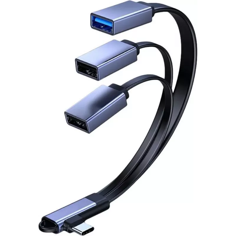 MicroConnect USB-C Angled Splitter Cable, 3x USB-A 3.0, 0.15m, Black