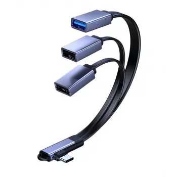MicroConnect USB-C Angled Splitter Cable, 3x USB-A 3.0, 0.15m, Black