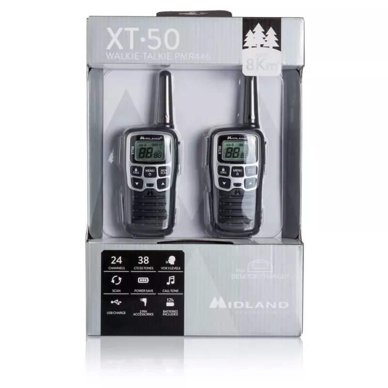 Midland XT50 2x PMR446 Handheld Two-Way Radio Grey