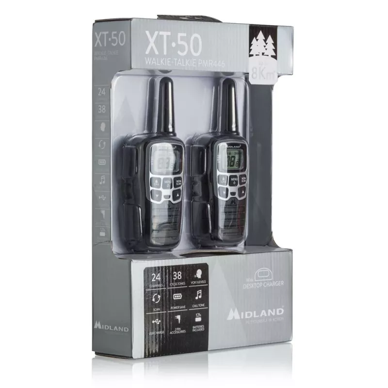 Midland XT50 2x PMR446 Handheld Two-Way Radio Grey
