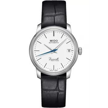 MIDO Baroncelli Lady Automatic Watch 33mm Stainless Steel White Dial Black Leather Strap M027207160100