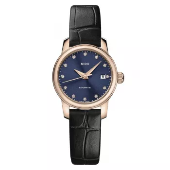 MIDO Baroncelli Lady Day of the Dead Limited Edition Automatic Watch 25mm Blue Dial Rose Gold PVD