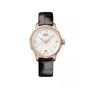 MIDO Women's Automatic Watch M043207360180 34mm Rose Gold PVD Stainless Steel White Mother-of-Pearl Dial Black Leather Strap Limited Edition